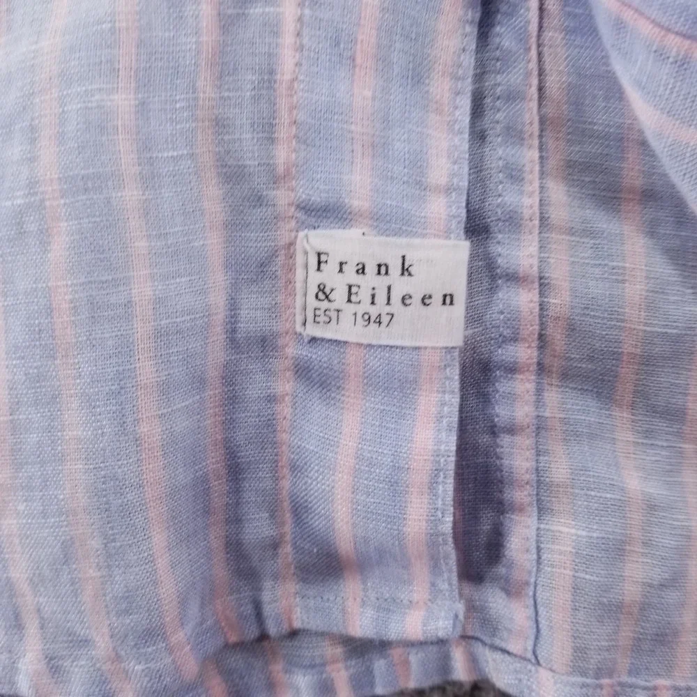 Frank & Eileen Shirt Mens Large Blue Pink Striped Linen Button Down Italian